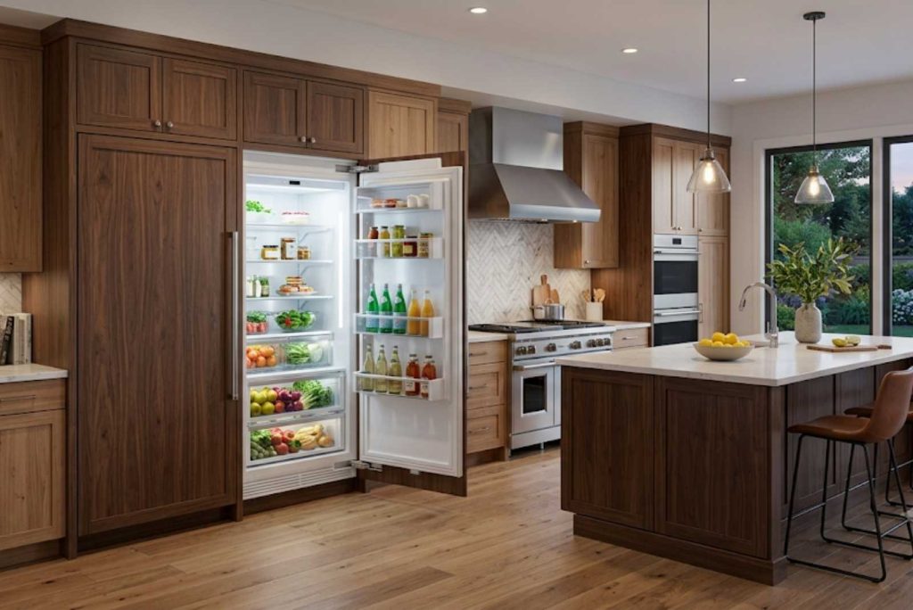 Built-in refrigerator columns installed flush in a luxury kitchen