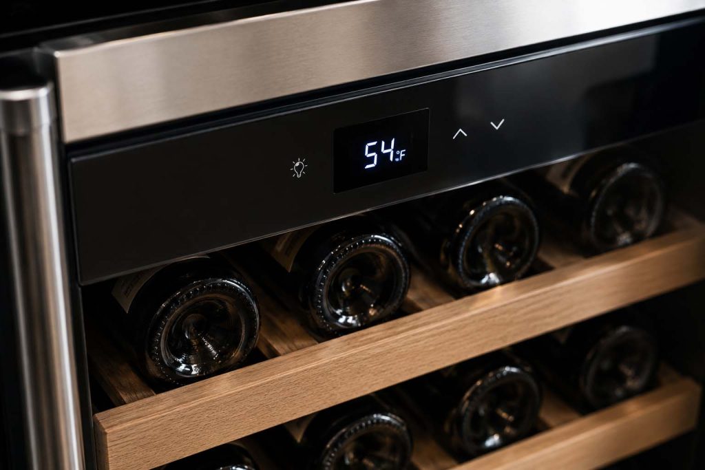 Thermador wine cooler digital display showing set temperature